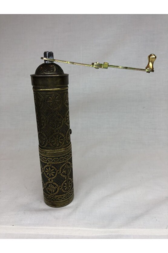 Eskitme Osmanlı Sitili Antik Pirinç Renkli Büyük Boy Değirmen Kahve Çekirdeği Kaya Tuzu Öğütücüsü