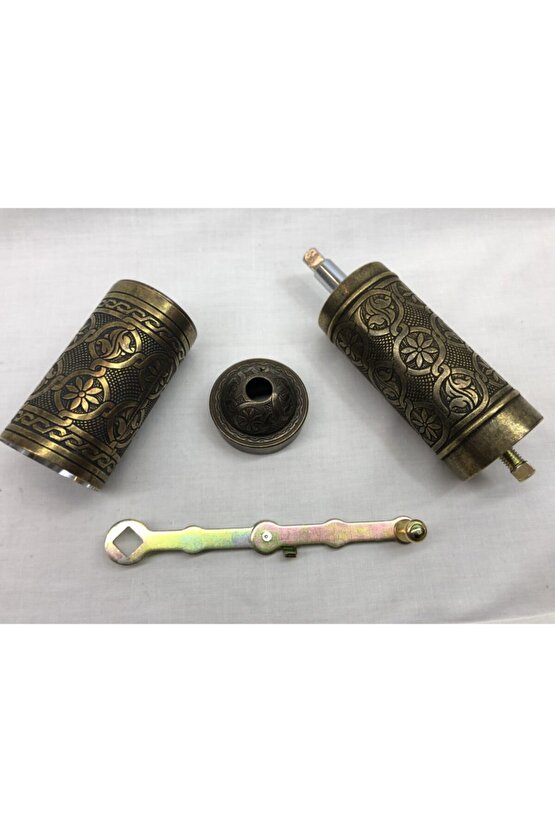 Eskitme Osmanlı Sitili Antik Pirinç Renkli Büyük Boy Değirmen Kahve Çekirdeği Kaya Tuzu Öğütücüsü