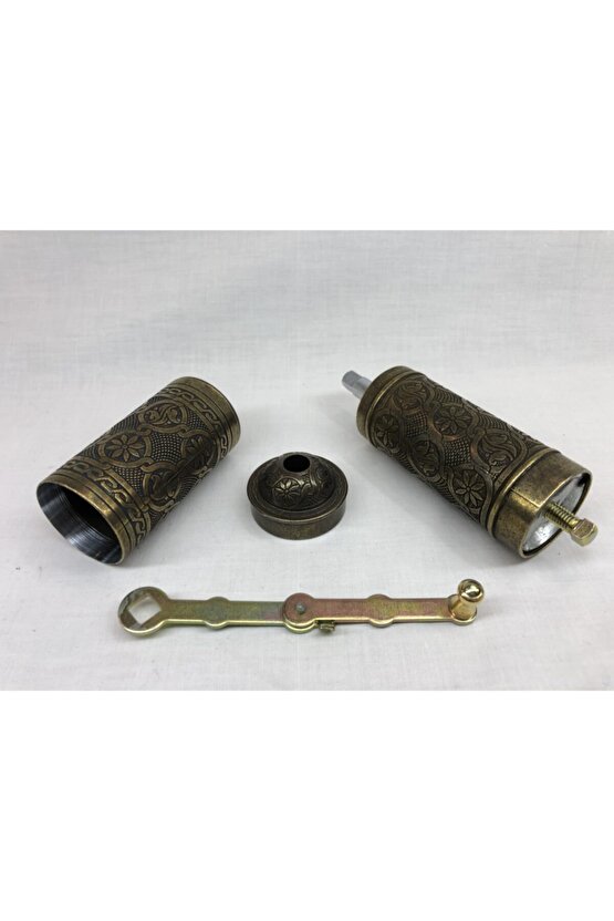 Eskitme Osmanlı Sitili Antik Pirinç Renkli Büyük Boy Değirmen Kahve Çekirdeği Kaya Tuzu Öğütücüsü