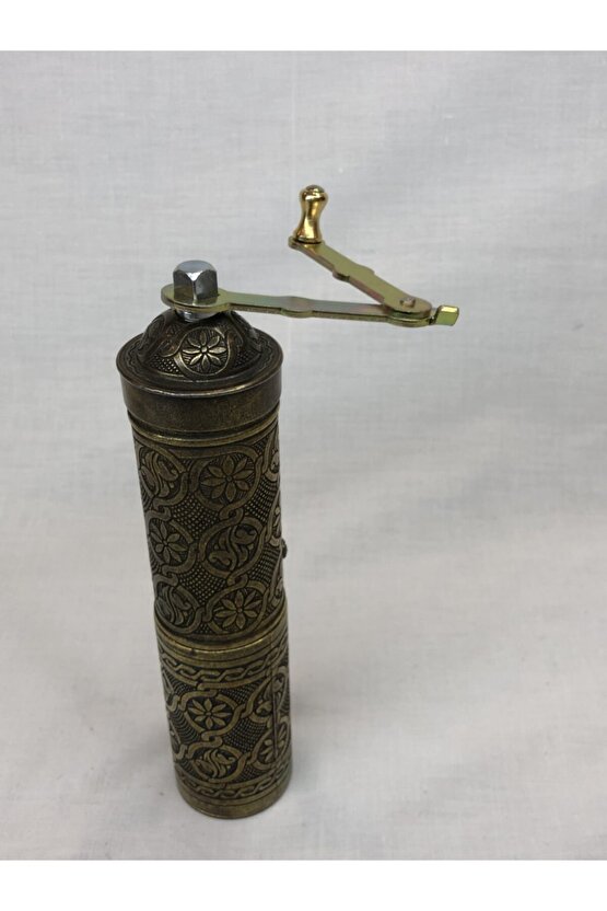 Eskitme Osmanlı Sitili Antik Pirinç Renkli Büyük Boy Değirmen Kahve Çekirdeği Kaya Tuzu Öğütücüsü