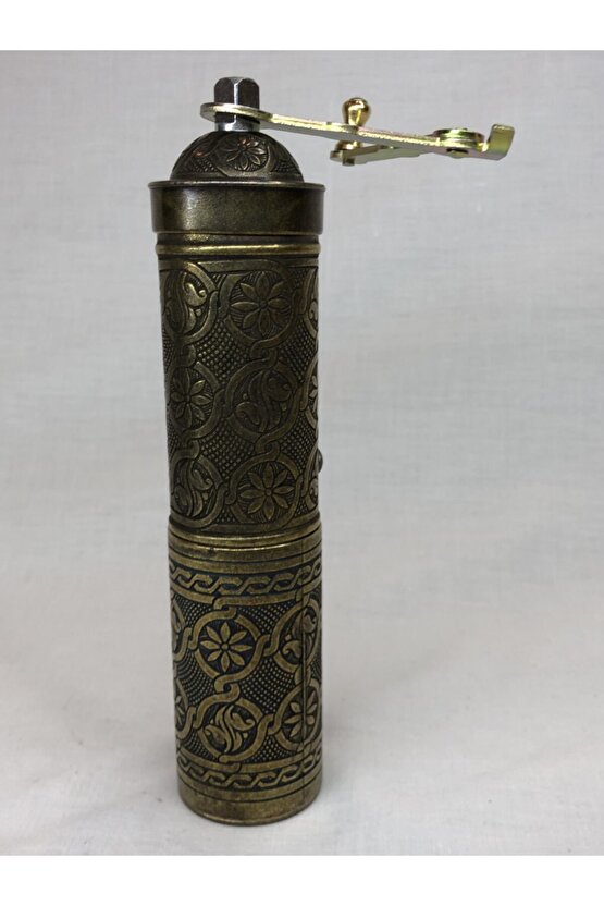 Eskitme Osmanlı Sitili Antik Pirinç Renkli Büyük Boy Değirmen Kahve Çekirdeği Kaya Tuzu Öğütücüsü