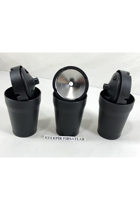 3 Adet Siyah Koku Yapmayan Özel Tasarım Metal Ağızlı Kül Tablası