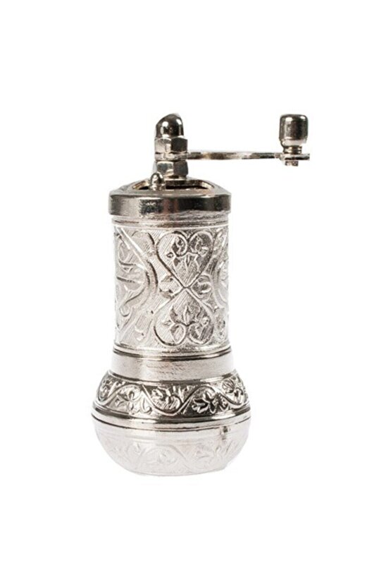 Parlak Gümüş Renk Osmanlı Motifli Otantik Karabiber Tuz Pirinç Değirmeni Mini Şık Öğütücü