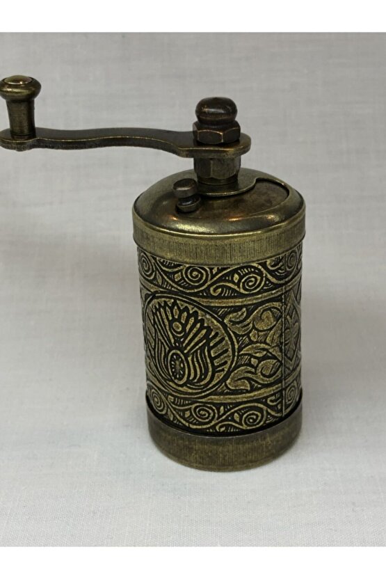Eskitme Antik Pirinç Renkli Osmanlı Motifli Otantik  El Yapımı Pirinç Karabiber Öğütücü