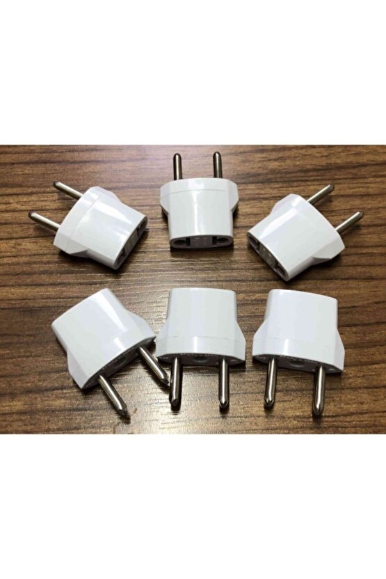 6 Adet Amerikan Uçlu Prizlerini Türk Uçlu Pirize Çevirici Dönüştürücü Beyaz Adaptör