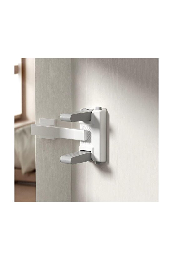 Gri-Beyaz Kapı Kolu Güvenlik Kilidi- Dikey Katlamalı