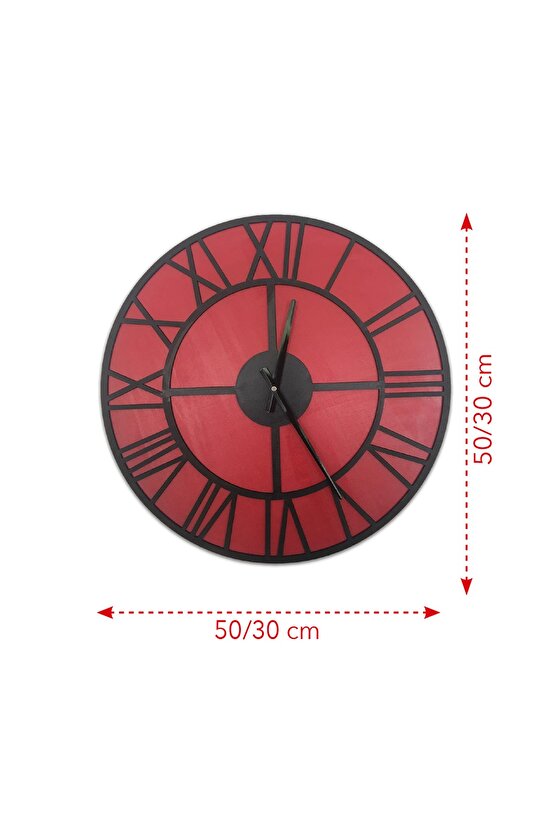 Yuvarlak Kırmızı Dekoratif Duvar Saati