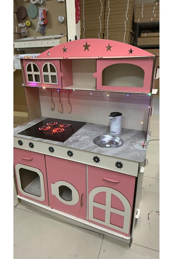 Su Akan Ankastreli Ledli Ahşap Oyuncak Mutfak - 3 Mm Seçeneğiyle