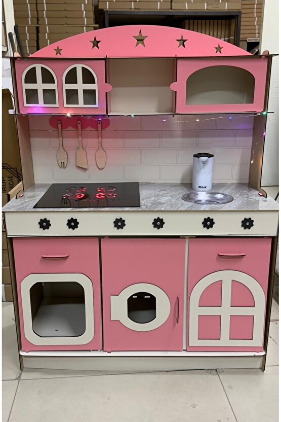 Su Akan Ankastreli Ledli Ahşap Oyuncak Mutfak - 3 Mm Seçeneğiyle