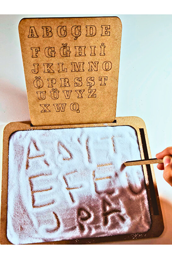 Montessori Kum Tepsisi Ahşap Alfabe Hediyeli , Büyük Boy 50*50 cm
