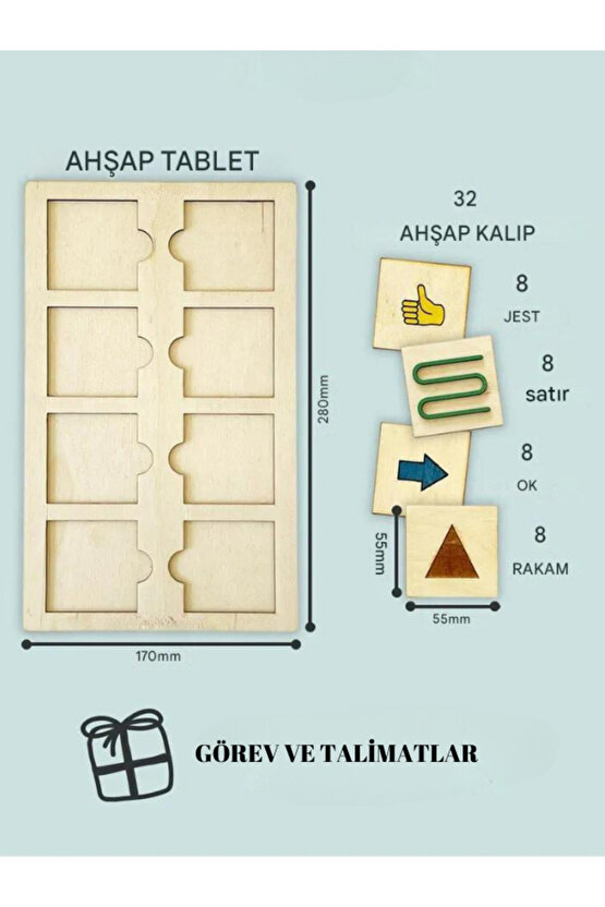 Nöro Tablet, Şekiller, 32 Adet Kalıp (8 Jest - 8 Satır  - 8 Ok - 8 Şekil)