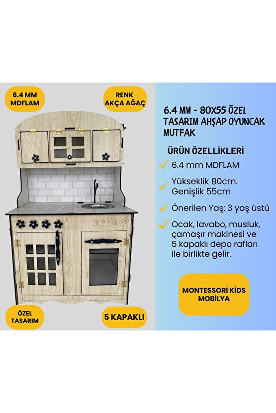 Montessori Eğitici Ahşap Oyuncak Mutfak 6mm 80x55