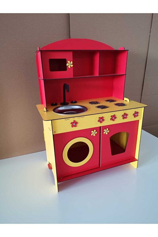 Montessori Eğitici Ahşap Çocuk Oyuncak Mutfak Kırmızı 3 Mm 84x60 Cm
