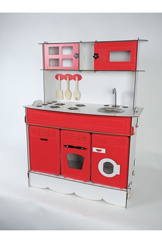 3 Kapaklı Ahşap Oyuncak Mutfak