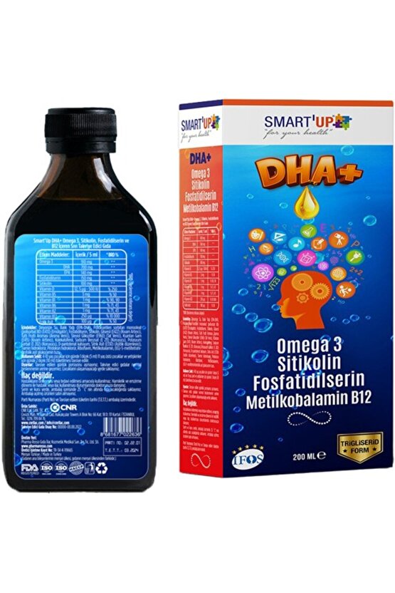 Smart Up Sitikolin Dha Omega 3 Ve Fosfatidilserin İceren Balık Yağı B12 200 Ml Şurup