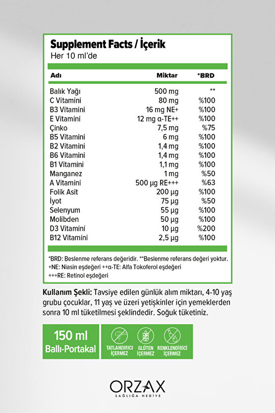 Multi Şurup Ballı Portakal Aromalı Balık Yağı 150 Ml