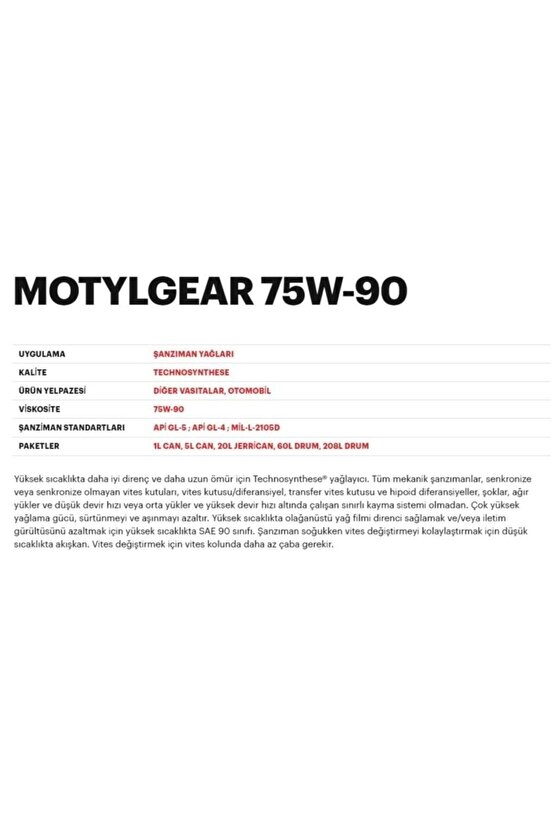 Motylgear 75w90 1 Lt Şanzıman Yağı  Motyl Gear 75w90