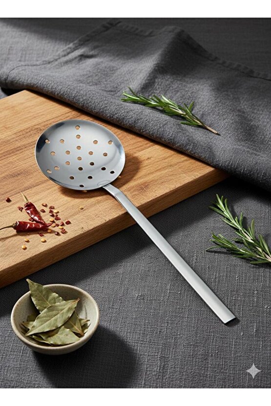 4 Parça Kepçe Kevgir Spatula Servis Kaşığı Seti Paslanmaz Çelik