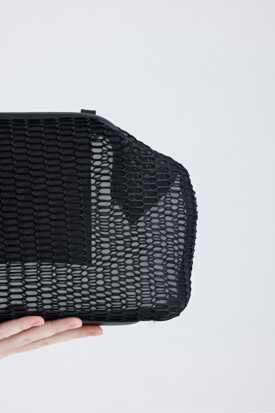 Heybes Kadın Siyah Petek Desenli Şeffaf Clutch El Çantası