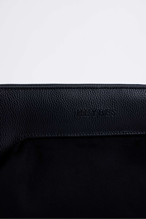 Heybes Kadın Siyah Deri Detaylı Süet Clutch El Çantası