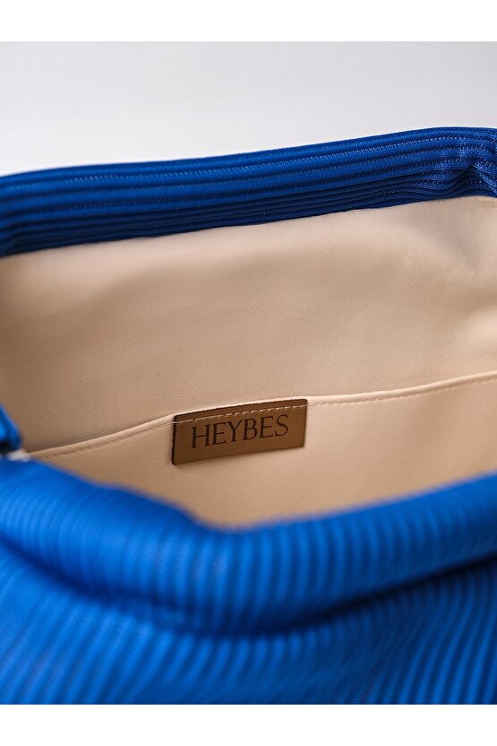 Heybes Kadın Mavi Piliseli Clutch El Çantası