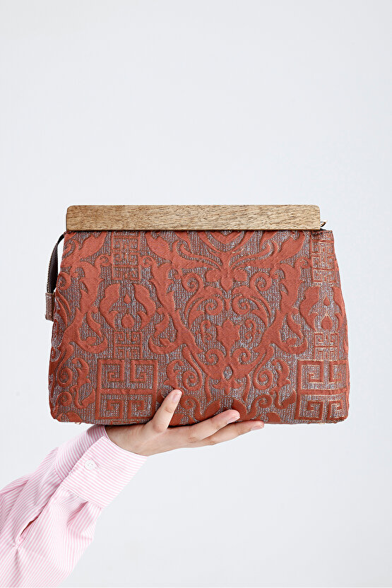 Kadın Turuncu Otantik Desen Clutch Çanta