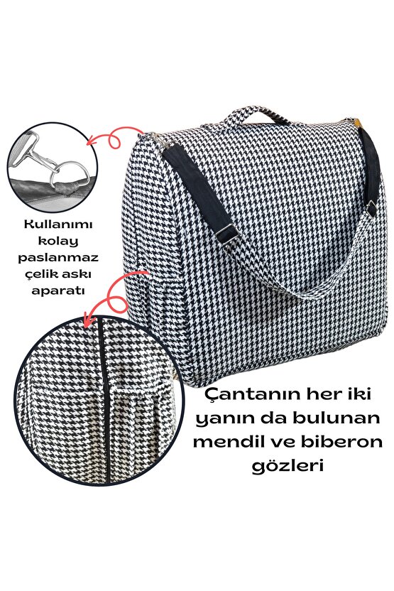 Çantalı Babynest, Bebek Çantası, Taşına Bilir Ebeveyn Yanı Reflü Yatağı Kazayağı Desenli