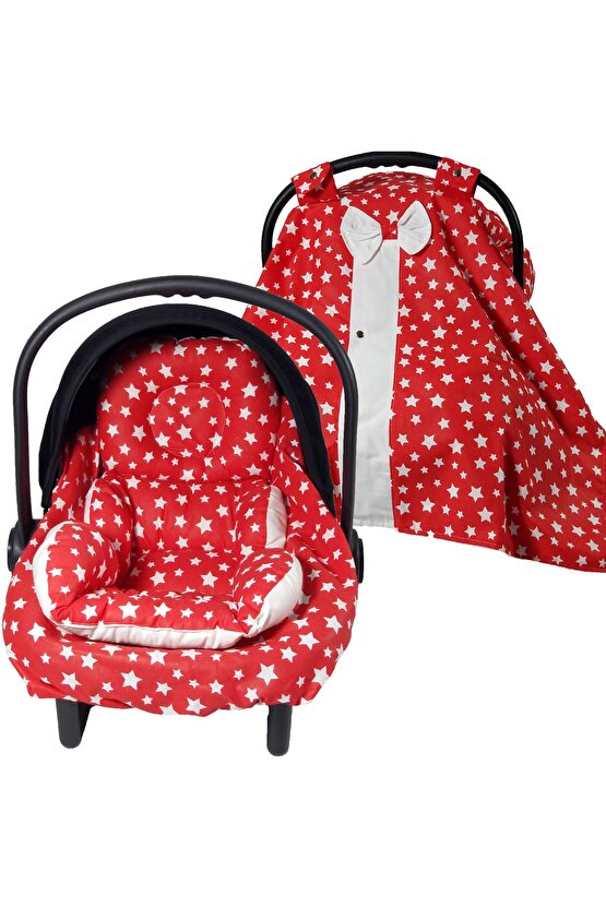 Puset Örtüsü, Puset Çarşafı, Ortopedik Puset Minderi 3 Lü Set Kırmızı BRİMİ COLLECTİON