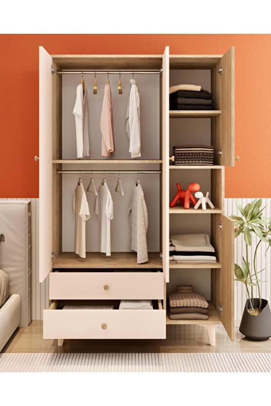 Lunetta 3 Kapılı Gardrop Safirmeşe-vizon Bej