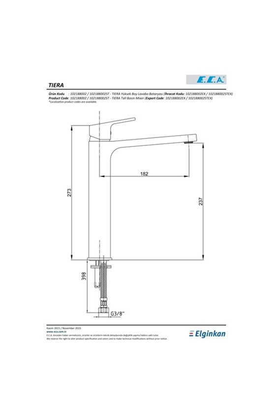 TİERA YÜKSEK TİP LAVABO BATARYASI
