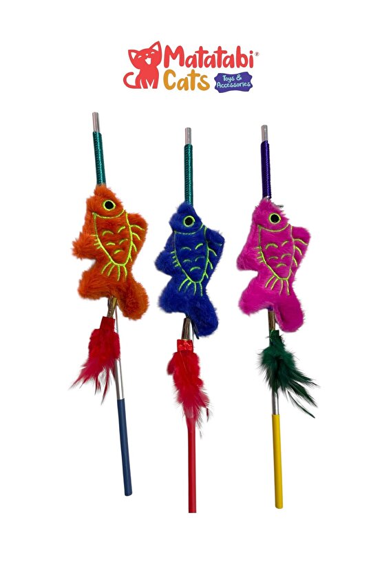 Matatabi Cats BALIK Alüminyum saplı kedi oltası(Matatabi,çıngırak ve özel hışırtı içerir.özel kumaş)