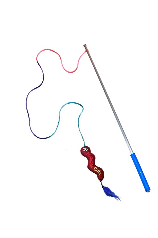 Al. Saplı Wormy Kedi Oltası, Sesli Peluş Kedi Oyuncaklı - Doğal Matatabi Içerikli