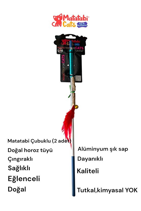Doğal Matatabi Çubuklu, Tüylü Çıngıraklı Kedi Oltası Kedi Oyuncağı 50cm