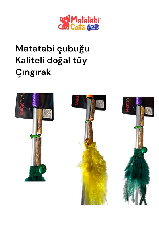 Doğal Matatabi Çubuklu, Tüylü Çıngıraklı Kedi Oltası Kedi Oyuncağı 50cm
