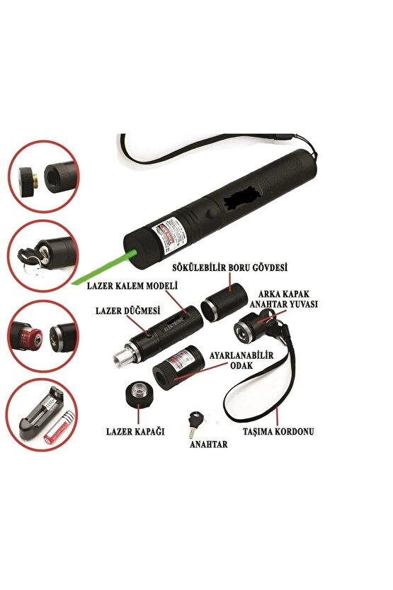 Yeni Model - Turbo Yeşil Şarjlı Lazer Pointer Metal Kasa Green Laser Ultra Güçlü 2024 Series