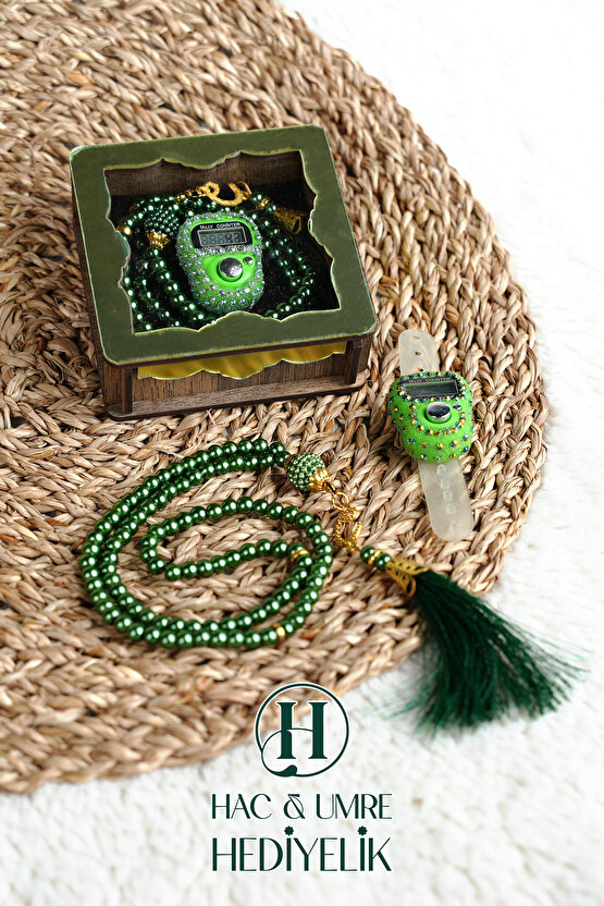 Hediyelik Tesbih Seti | Ahşap Kutulu Elektronik Tesbih ve 99lu İnci Tespih | Özel Gün Hediyesi