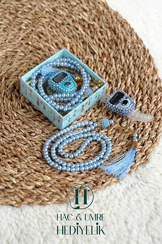 Taşlı Zikirmatik ve İnci Tesbih Seti | Mevlüd Hac Umre Davet Organizasyon Hediyesi | 10 Adet Set