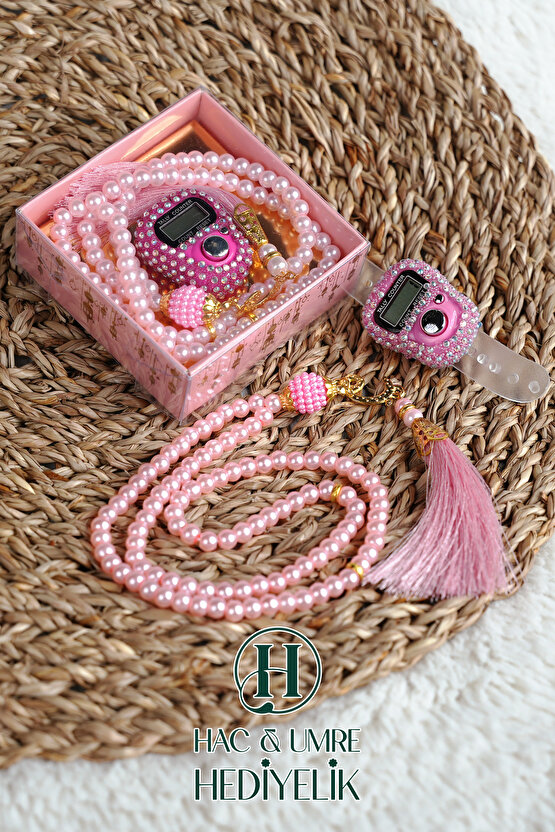 Taşlı Zikirmatik ve İnci Tesbih Seti | Mevlüd Hac Umre Davet Organizasyon Hediyesi | 10 Adet Set