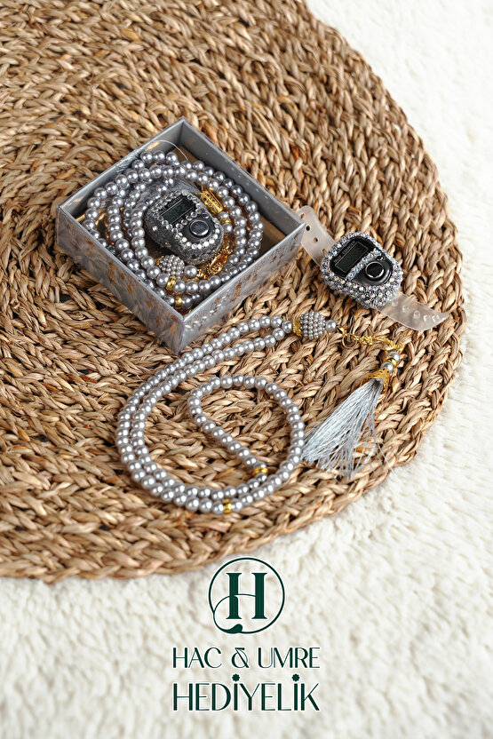 Taşlı Zikirmatik ve İnci Tesbih Seti | Mevlüd Hac Umre Davet Organizasyon Hediyesi | 10 Adet Set