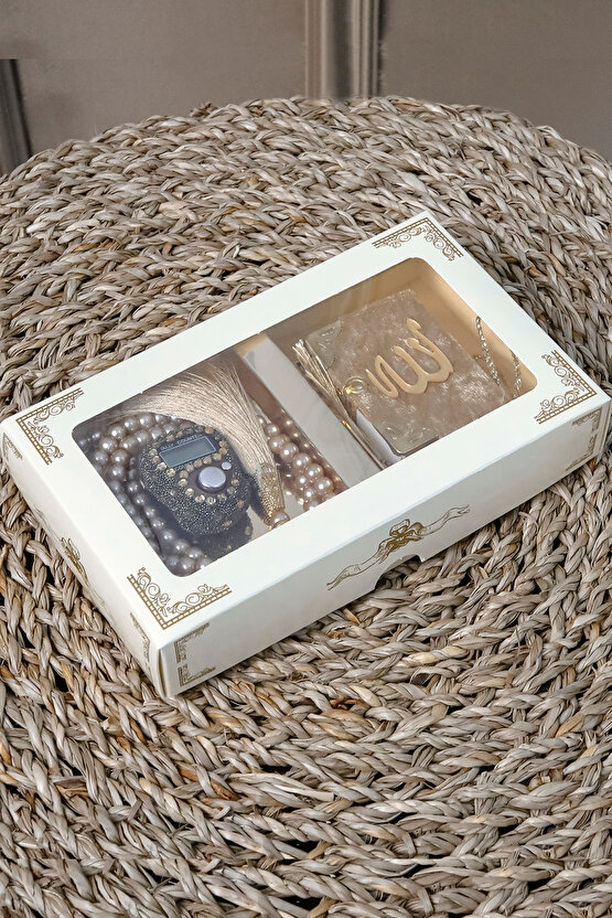 10 Adet - Taşlı Zikirmatik Tesbihmatik Kadife Kaplı Mini Kuran 99lu İnci Tesbih Seti