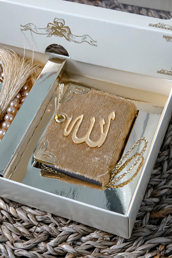 10 Adet - Taşlı Zikirmatik Tesbihmatik Kadife Kaplı Mini Kuran 99lu İnci Tesbih Seti