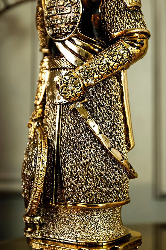 Osmanlı Zırh Asker Nefer Savaşçı Biblo Lüks Gold Kaplama Figür Ihlas Suresi Işlemeli Dekoratif Obje