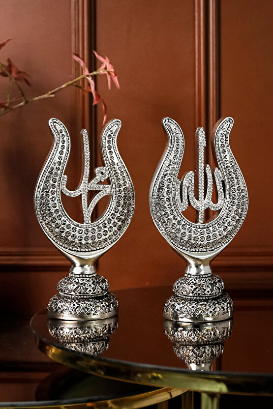 Ofis Biblo Ofis Dekor Hediyelik Lüks Gümüş Lale Allah Muhammed Dekoratif Obje Hediye Aksesuar Seti