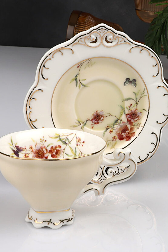 6 Kişilik Porselen Ayaklı Kahve Fincan Takımı