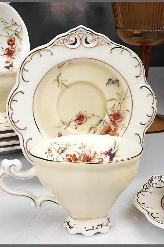 6 Kişilik Porselen Ayaklı Kahve Fincan Takımı