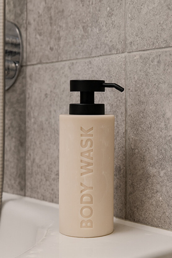 Body Wash Şişesi – Seramik Görünümlü, Siyah Pompalı Sıvı Sabun & Duş Jeli Dispenseri