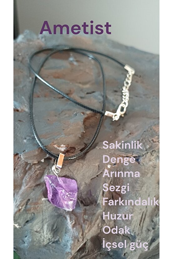 Doğal Tas Kolye Celik Zincir Sitrin Ametist Akik Turmalin