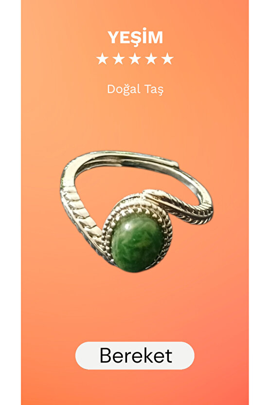 Doğal Taşlı Çelik Yüzük Ayarlanabilir Ebat