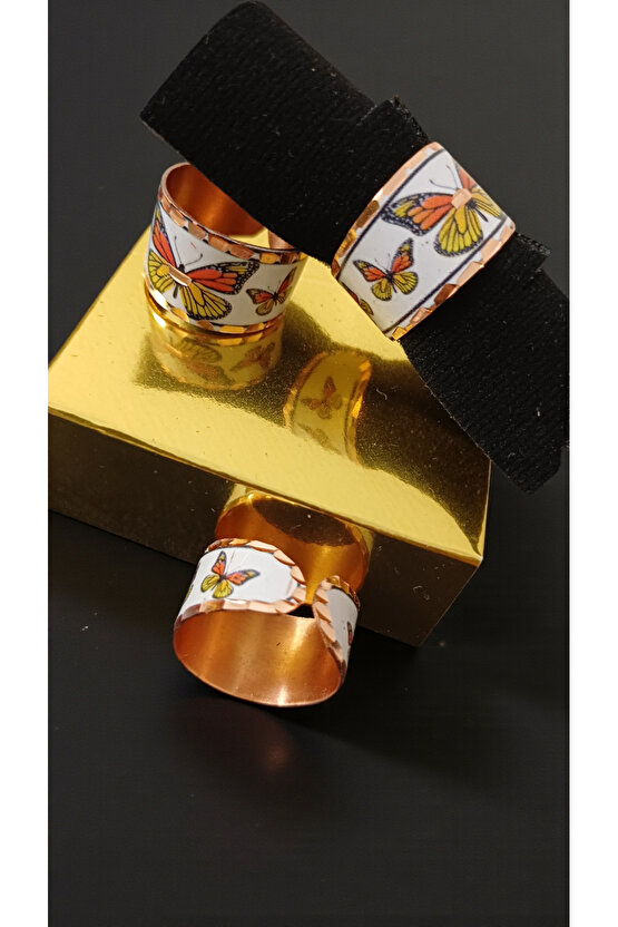 Bakır Yüzük Kelebek Desen Ayarlanabilir Ebat Genislik 12mm Kalınlık 1mm