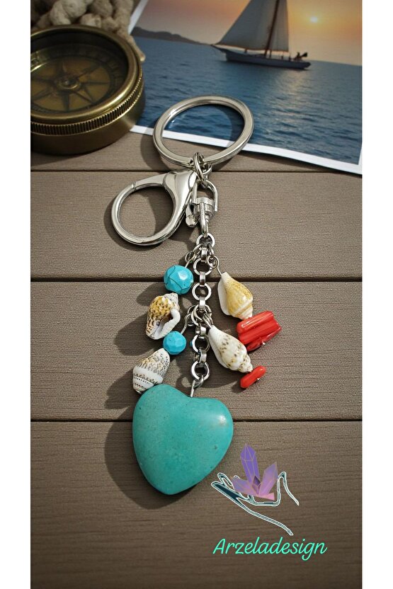 Turkuaz Mercan Midye Boncuk Anahtarlik